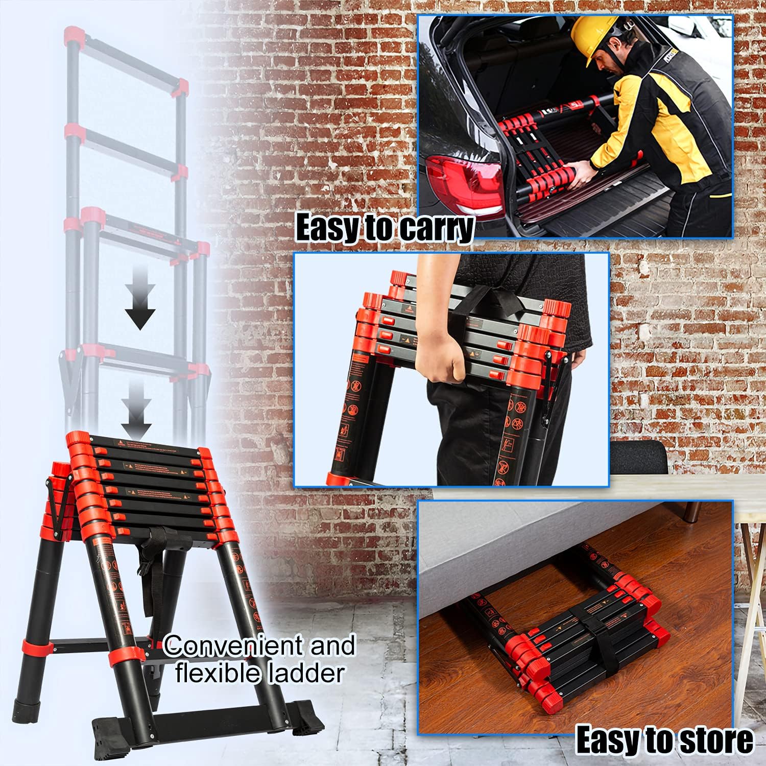 X&T Telescopic Ladder 7+9 Aluminum Telescoping Collapsible Ladder, A-Frame Extension Ladder Foldable Lightweight Ladders for Home, 330 Pound Capacity
