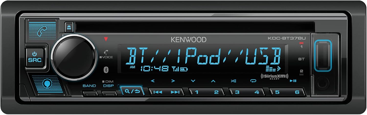 KENWOOD KDC-BT378U CD Car Stereo Receiver with Bluetooth, AM/FM Radio, Variable Color Display, Front High Power USB, Alexa Built in