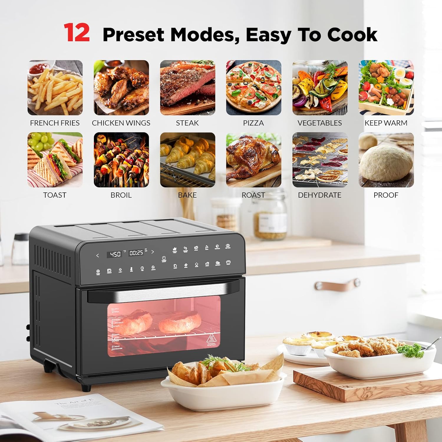 26.3QT/25L Extra-Large Convection Toaster Oven, Countertop Convection Oven, Bake & Broil, 12-in-1 Air Fryer Toaster Oven Combo