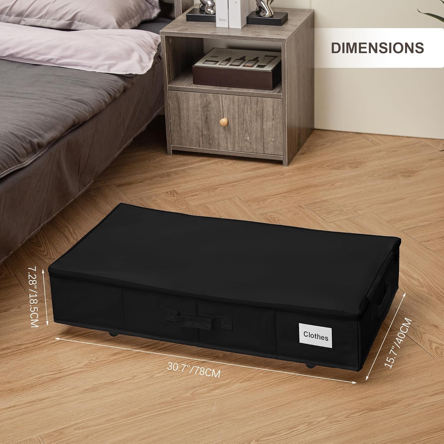Under Bed Storage with Wheels, 2 Pack Under Bed Storage Containers with Label Holders for Clothes, Shoes and Blankets