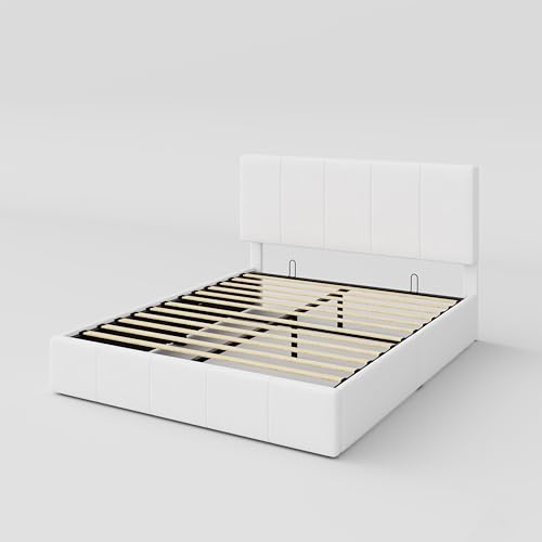 Allewie Queen Size Velvet Lift Up Storage Bed Frame, Vertical Channel Tufted Headboard, Hydrualic Underneath Storage, Upholstered Platform Bed