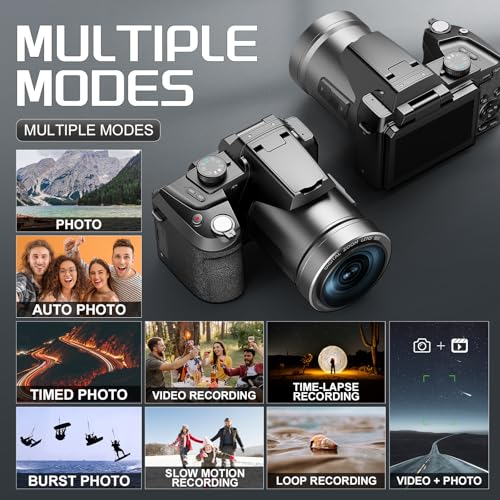 64MP Professional Digital Camera for Photography Autofocus, 5K Vlogging Camera for YouTube