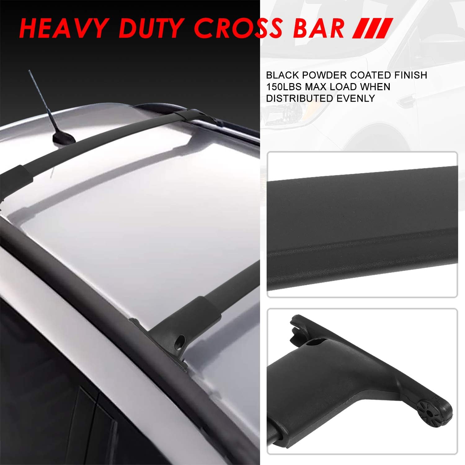 OE Style Matte Black Aluminum Roof Rack Rail Cross Bars w/ABS Mounting Brackets Compatible with Ford Escape 13-19