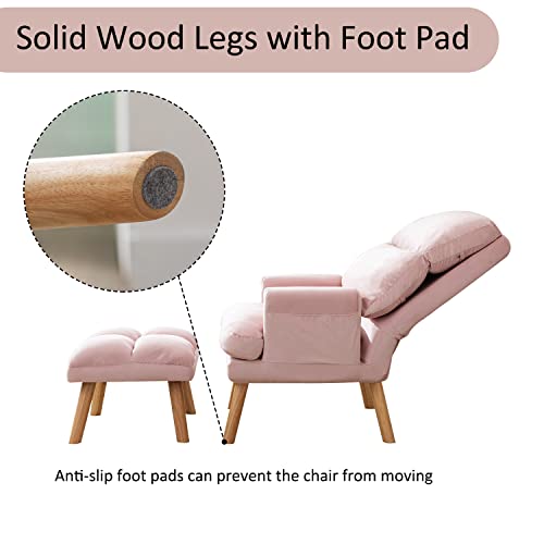 INZOY Accent Chairs with Ottoman, Velvet Fabric Armchair with Ottoman for Bedroom Living Room