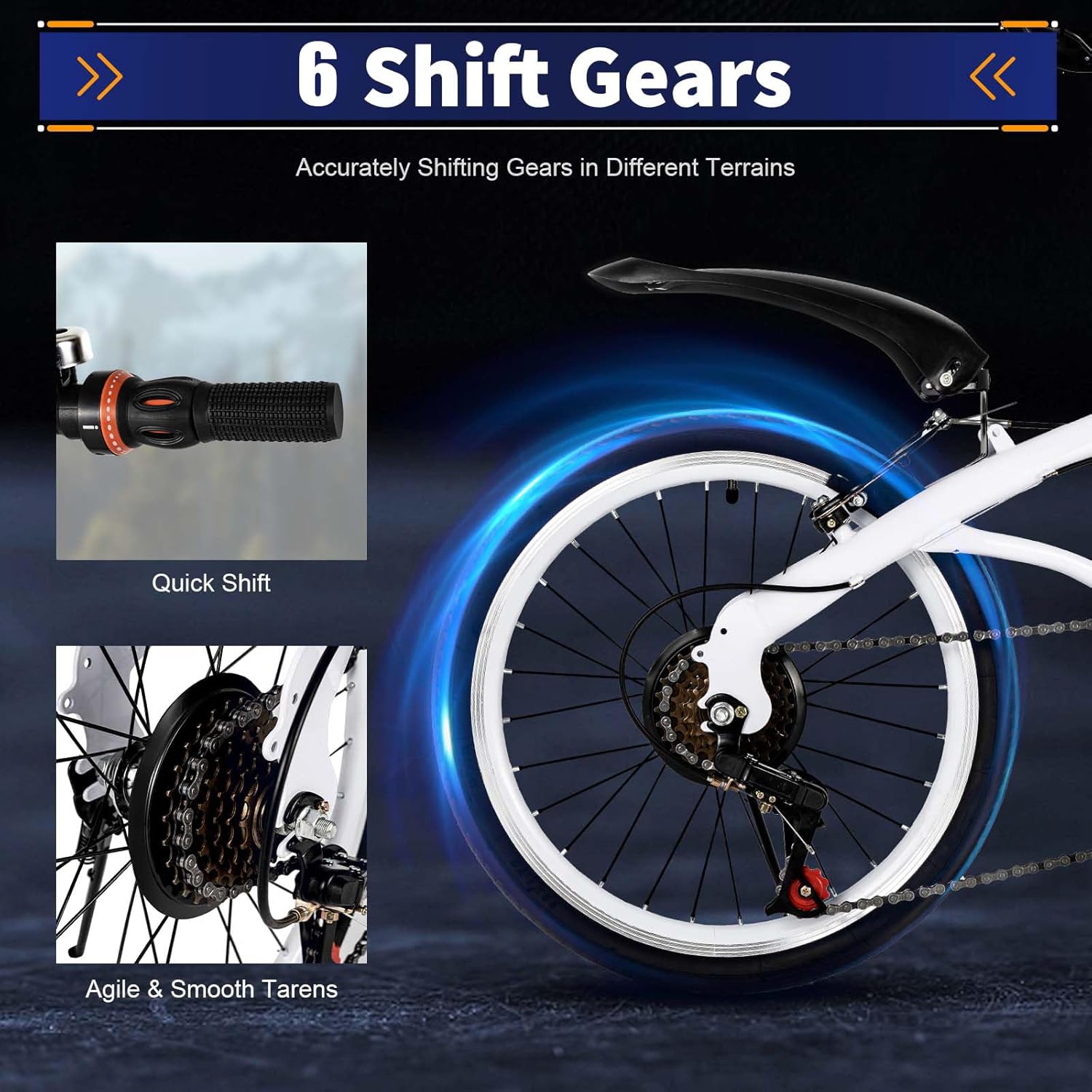 20" Folding Kids Bike 6 Speed High-Carbon Steel MTB Bicycle with Fenders,Height Adjustable Max Weight 90KG