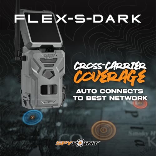 SPYPOINT Flex-S-Dark Solar Cellular Trail Camera – Built-in Solar Panel, 40MP Photos, 1080p Videos + Sound, No-Glow Game Camera, Night Vision