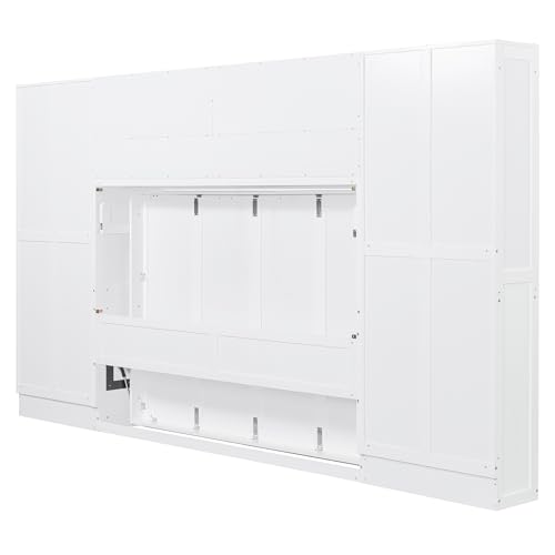 SOFTSEA Queen Size Murphy Bed with Desk, Horizontal Murphy Bed with Storage Wardrobe Drawers and Shelves, Hidden Wall Bedframe for Guest Room