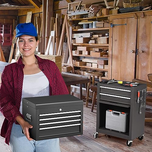 ERGOMASTER Rolling Tool Chest Cabinet Big Capacity Storage with Wheels and Lock Key, Portable Tool-Box Organizer with Sliding Drawers
