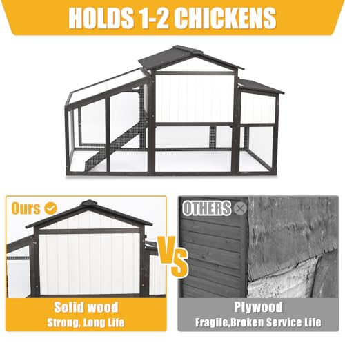 Chicken Coop and Run, Two Story Rabbit Hutch Indoor Outdoor, Wooden Hen House with Nesting Box Rabbit Cage, Ramp, Deep No Leak Pull Out Tray