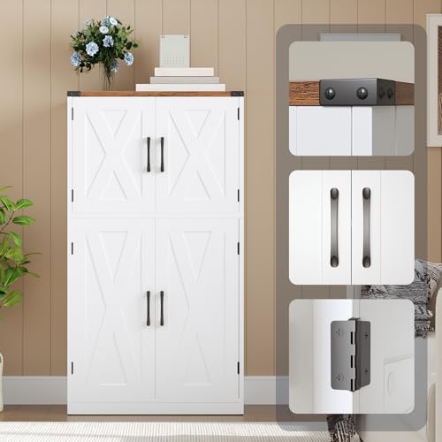 HOOBRO Bathroom Storage Cabinet, Farmhouse Freestanding Floor Cabinet with 2 Extra Hidden Storage Doors, Adjustable Shelves, Large Capacity