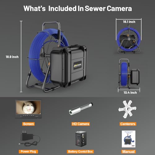 Self-Leveling Sewer Camera 100FT, Anysun 9" HD Screen Pipe Borescope Drain Inspection with 12pcs LED Light, DVR Recorder with 32GB Card