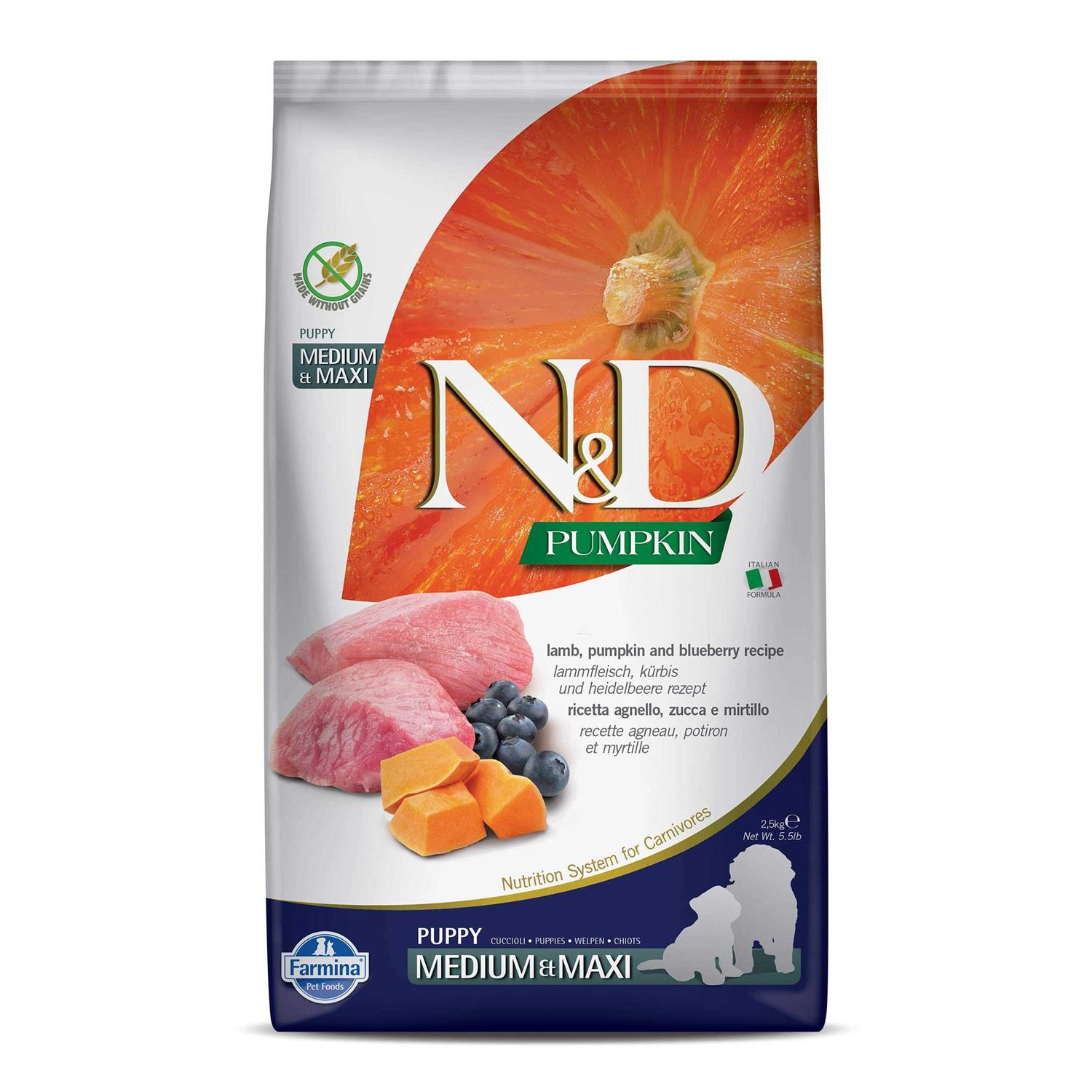 Farmina N&amp;D Pumpkin Lamb &amp; Blueberry Medium &amp; Maxi Puppy Dog Dry Food - Pet Supplies online store