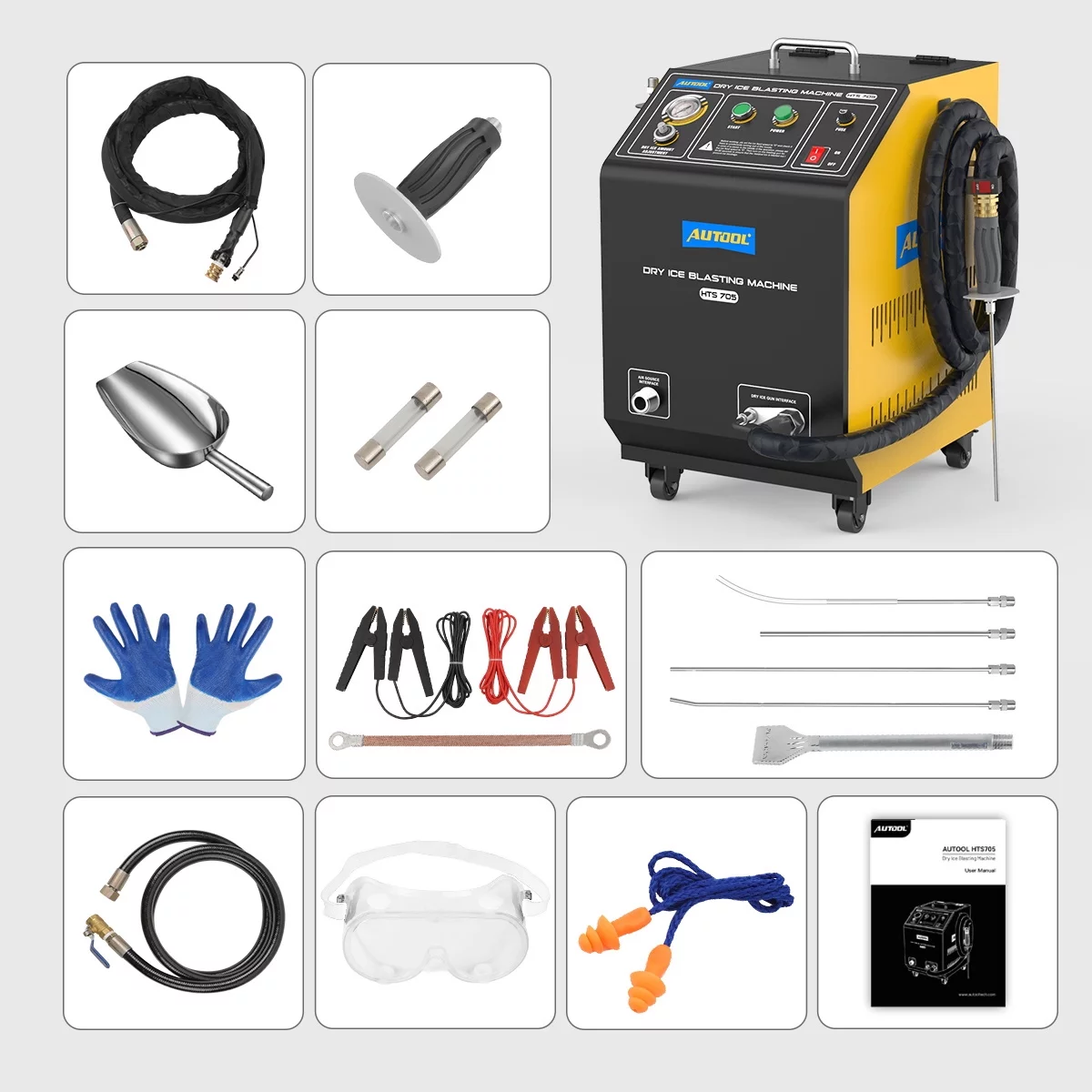AUTOOL HTS705 Automotive Dry Ice Blasting Cleaning Machine Car Engine Carbon Deposit Cleaning Exhaust Pipe Cleaner 110V/220V Dry Ice Cleaning Machine