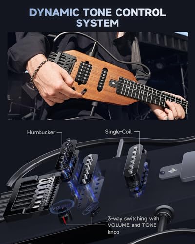 Donner HUSH-X Electric Guitar Kit - Featherlight Travel Guitar with Easy Assemble Stands, Great for Travel and Practice, Mahogany Solid Body, Gig Bag