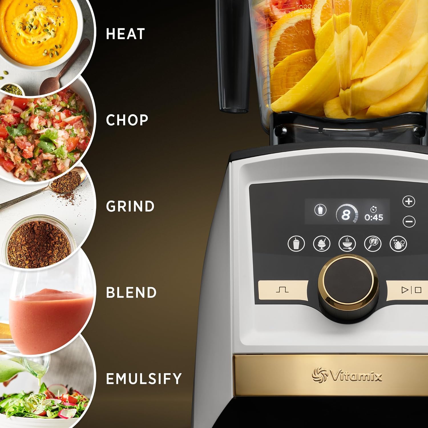 Vitamix A3500 Ascent Series Gold Label Smart Blender, Professional-Grade, 64 oz. Low-Profile Container, White with Gold Accents