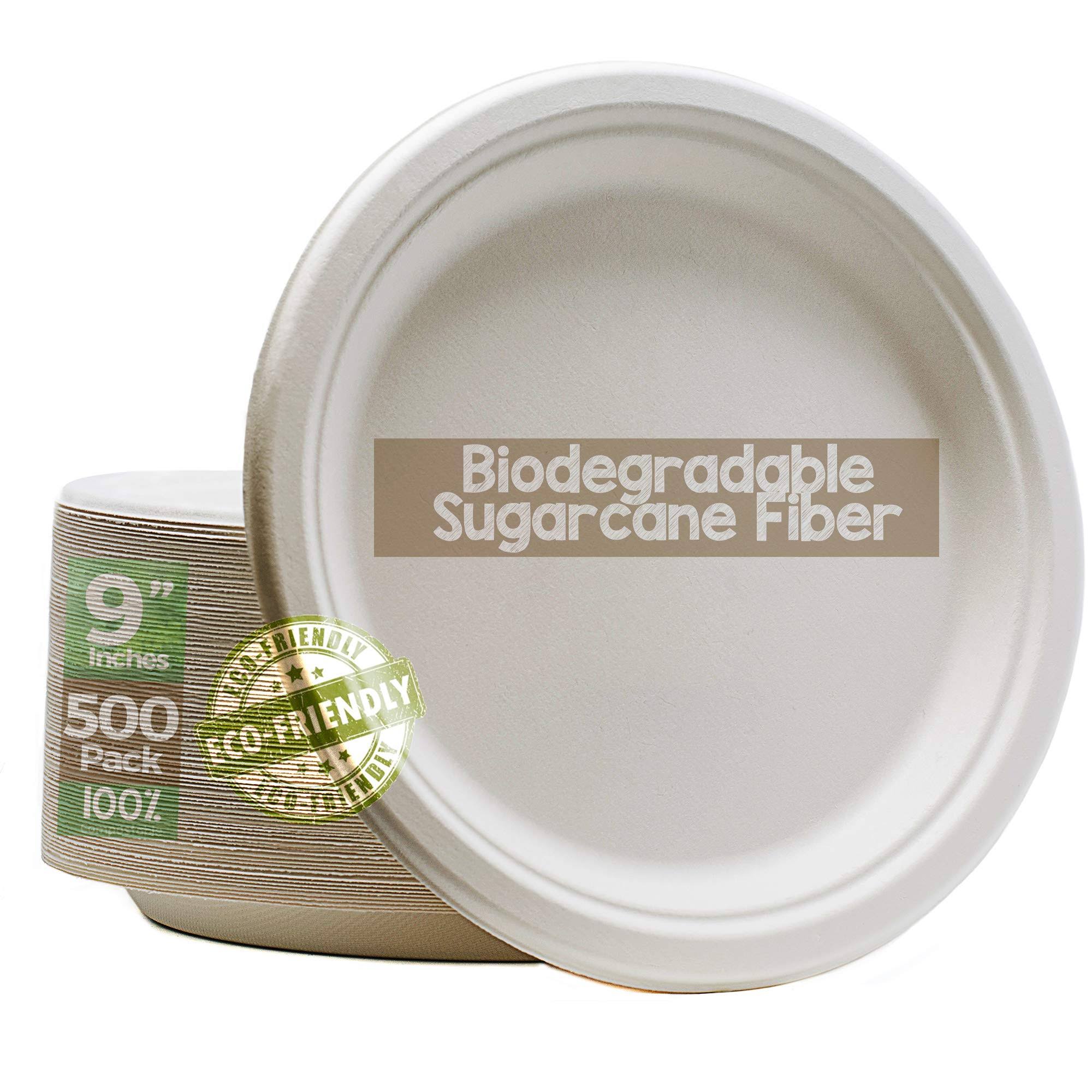 Green Earth, 100% Compostable Paper Plates Natural Bagasse, Sugarcane Fiber, Breakfast Lunch Dinner Biodegradable Recycled Dispo