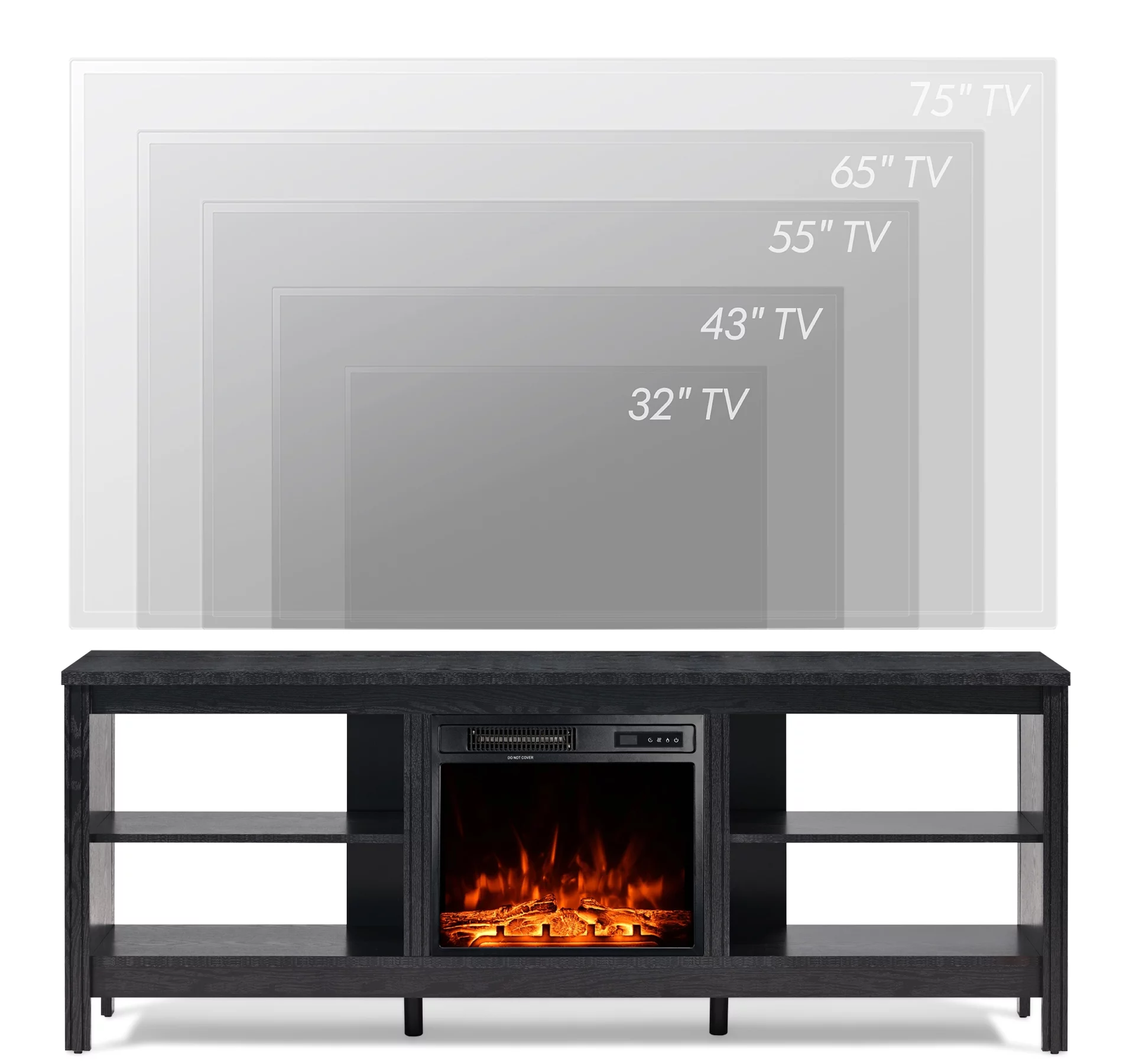 TV Stand for 75 inch TV with Electric Fireplace for Living Room, Black Entertainment Center with 4 Storage for 75 inch TV for Bedroom, 70 inch