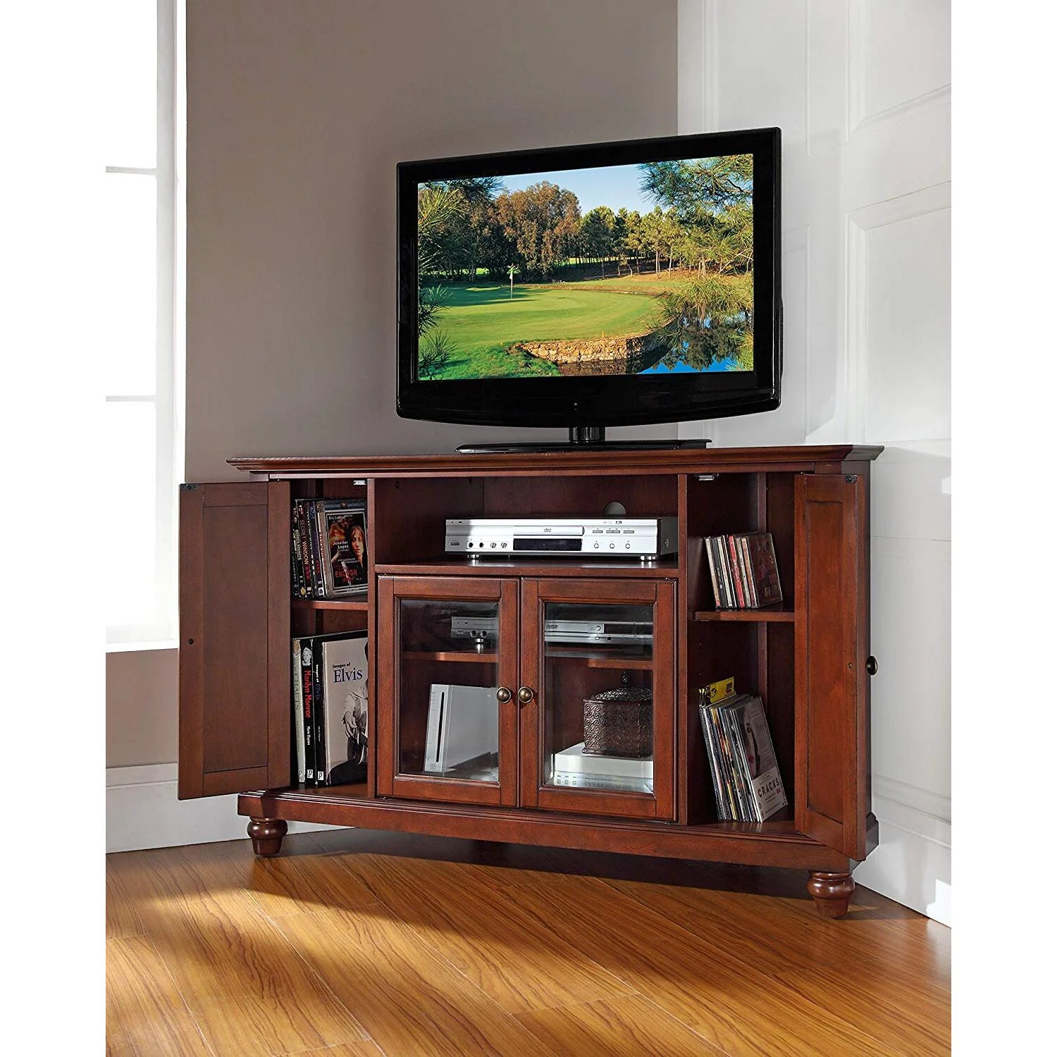 HomeStock Sophisticated Simplicity s 48" Corner Tv Stand Mahogany