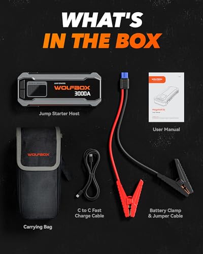 WOLFBOX 4000A Jump Starter,12V Car Battery Jump Starter with 65W Quick Charger,LED Display
