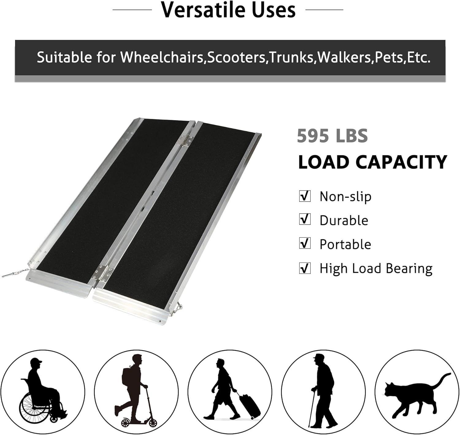 Wheelchair Ramp 7FT Portable Threashold Ramp Adjustable Telescoping Retractable Lightweight Loading Ramp for Home Stairs Steps Scooters Car Doorways