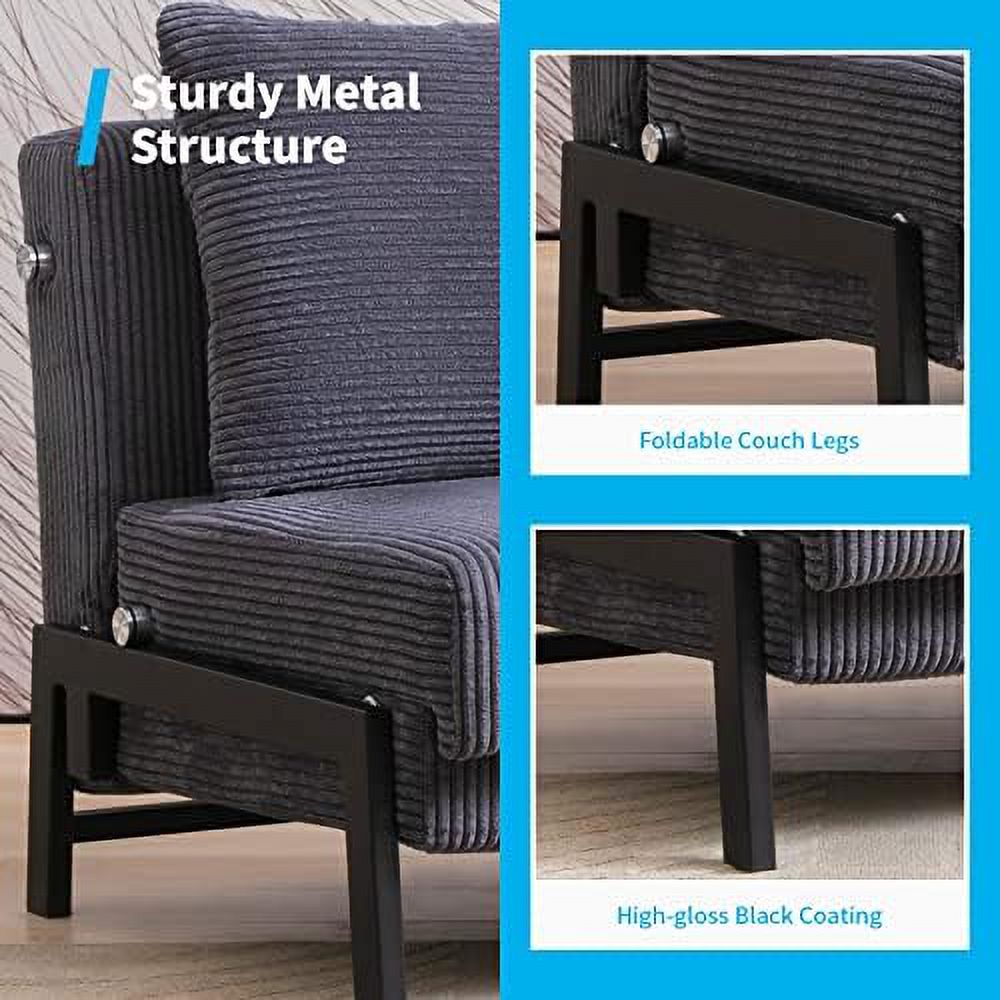 TJUNBOLIFE Pull Out Sleeper Chair Velvet Fabric Chair Bed with Memory Foam Foldable Futon Chair with Metal Leg Armless Sofa Chair Bed for Living Room