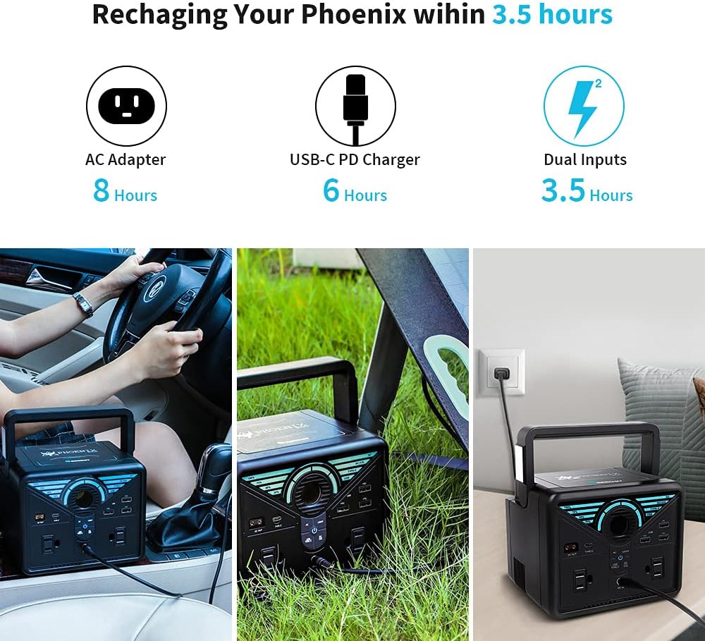 Renogy Solar Generator Phoenix 300 Portable Power Station, 337Wh CPAP Outdoor Backup Lithium Battery Charger with 2 AC Outlets