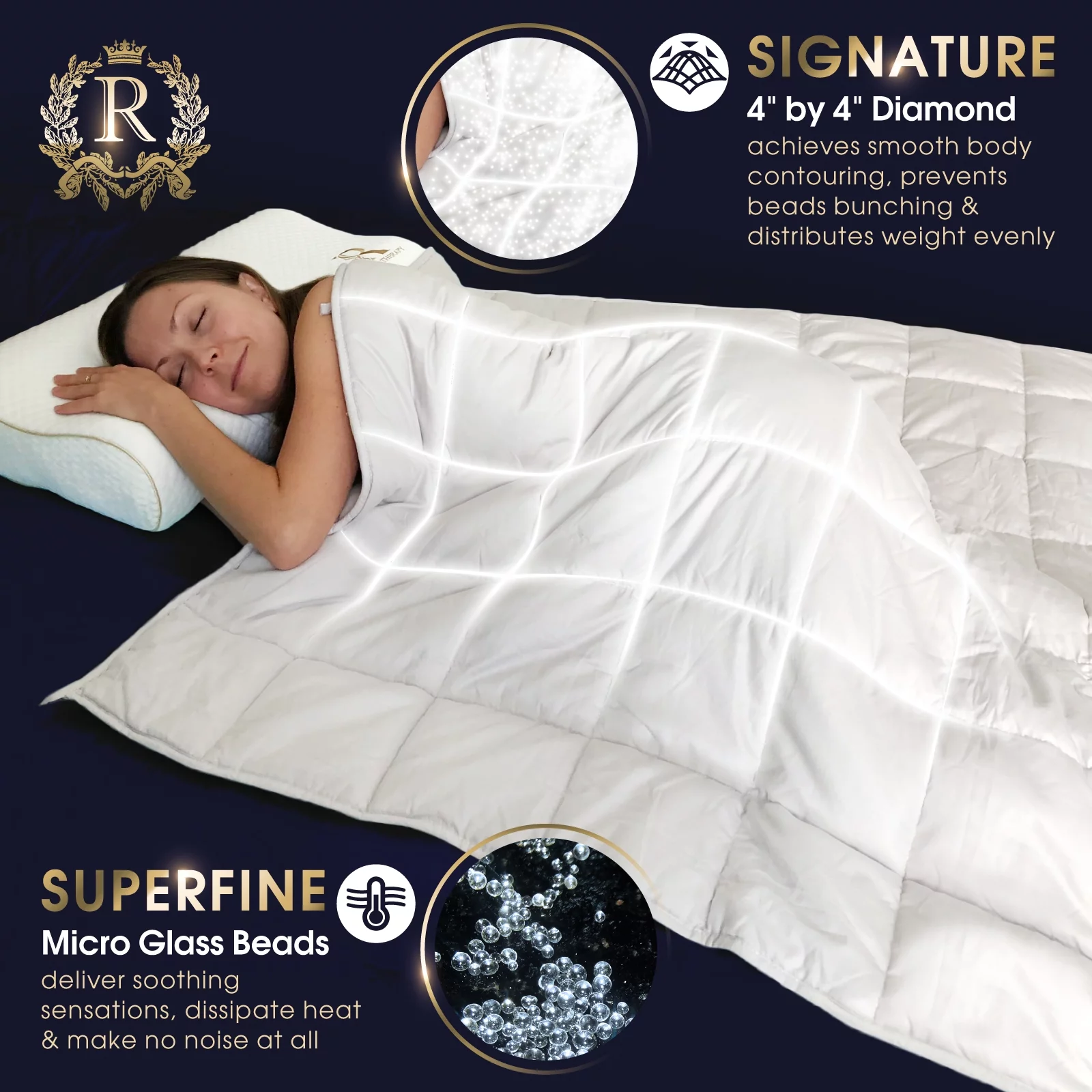 Royal Therapy Weighted Blanket Adult & Kids Bed, 100% Calming Cotton Blanket with Glass Beads