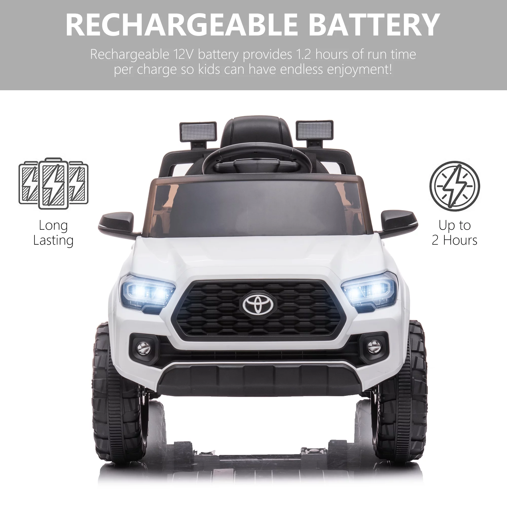 Licensed Toyota Tacoma Electric Ride on Vehicle for Kids, 12V Powered Ride on Car Toys with Remote Control, LED Lights, MP3 Player, Gray