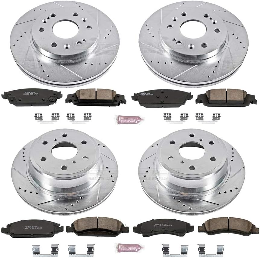 Power Stop K6560 Front and Rear Z23 Carbon Fiber Brake Pads with Drilled & Slotted Brake Rotors Kit
