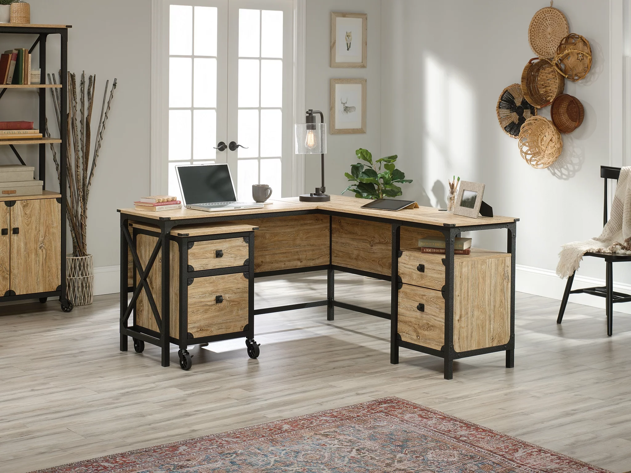 Sauder Steel River L-Desk, Milled Mesquite Finish