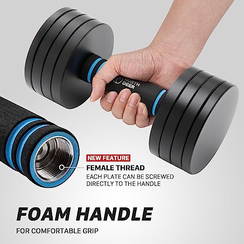Northdeer V2.0 Upgraded Adjustable Steel Dumbbells 40LB / 60LB - 2 in 1 Dumbbell Barbell Set for Home Gym Workout - Compatible with V1.0 Dumbbells