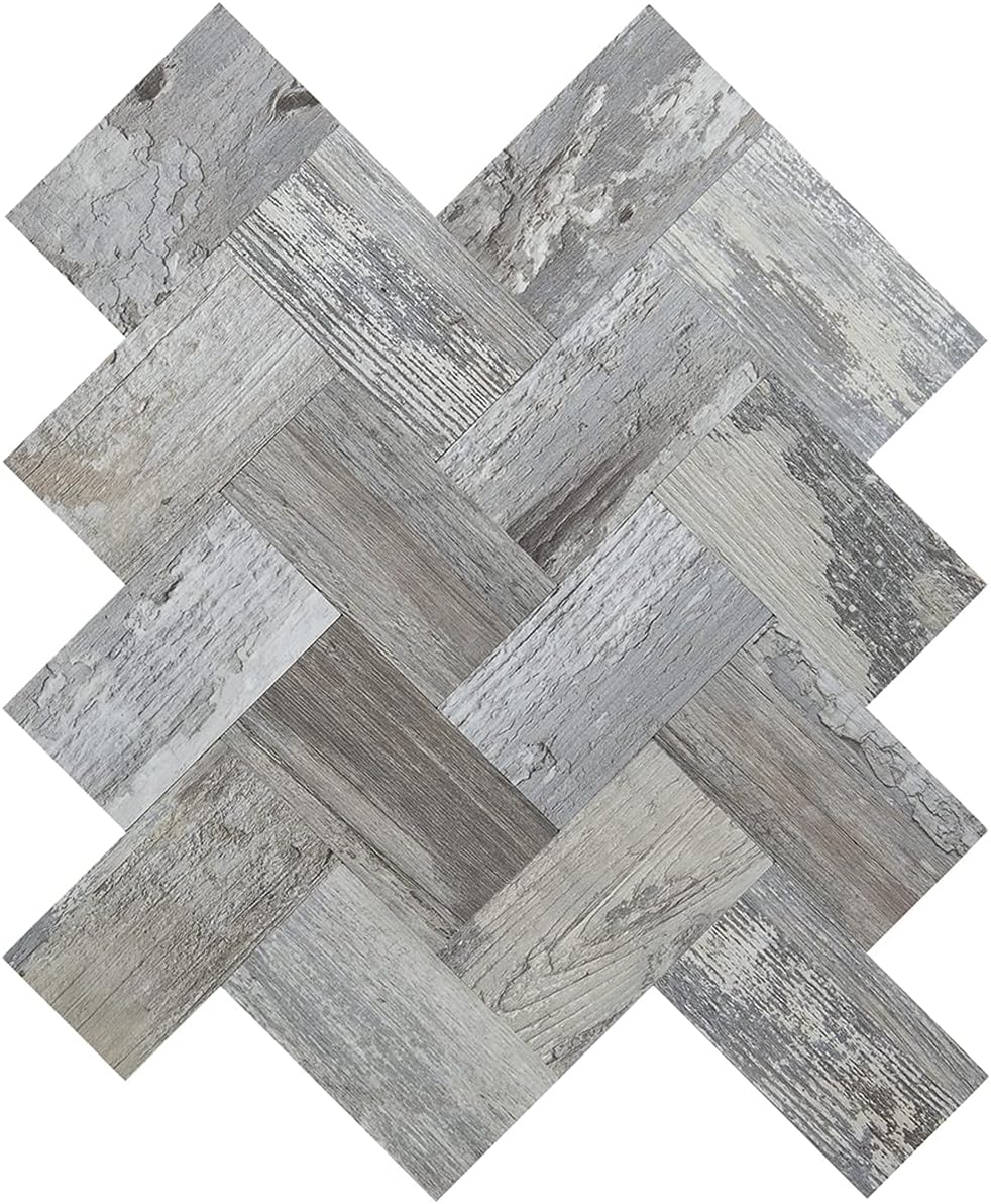 DICOFUN Peel and Stick Tile Herringbone Backsplash, White Birch Stick on Tiles for Kitchen, Bathroom, Laundry Room, Camper, Fireplace (10 Sheets