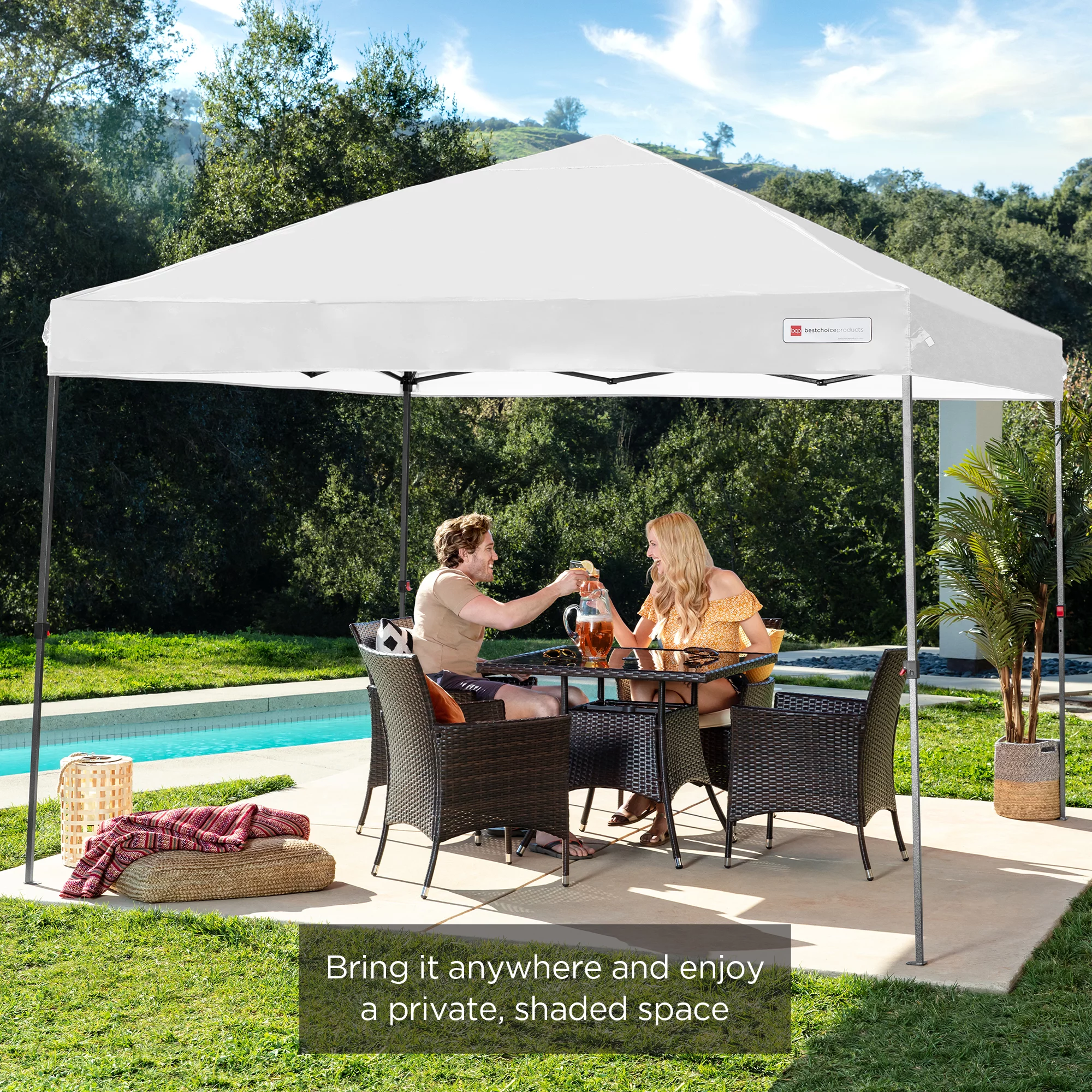 Best Choice Products 10x10ft Easy Setup Pop Up Canopy Instant Portable Tent w/ 1-Button Push, Carry Case - White - Radiant Selections