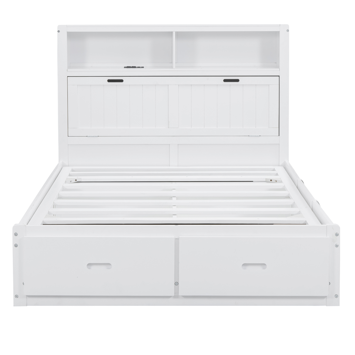 Churanty Full Size Platform Bed with Storage Shelves Headboard, Hydraulic Cabinets and 2 Drawers Underneath