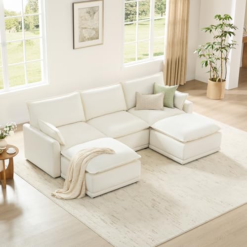 CHITA 113" Oversized Cloud Sectional Couch, Modern Modular Sectional Sofa Set for Living Room, 4 Seater L Shaped Couch, Cream