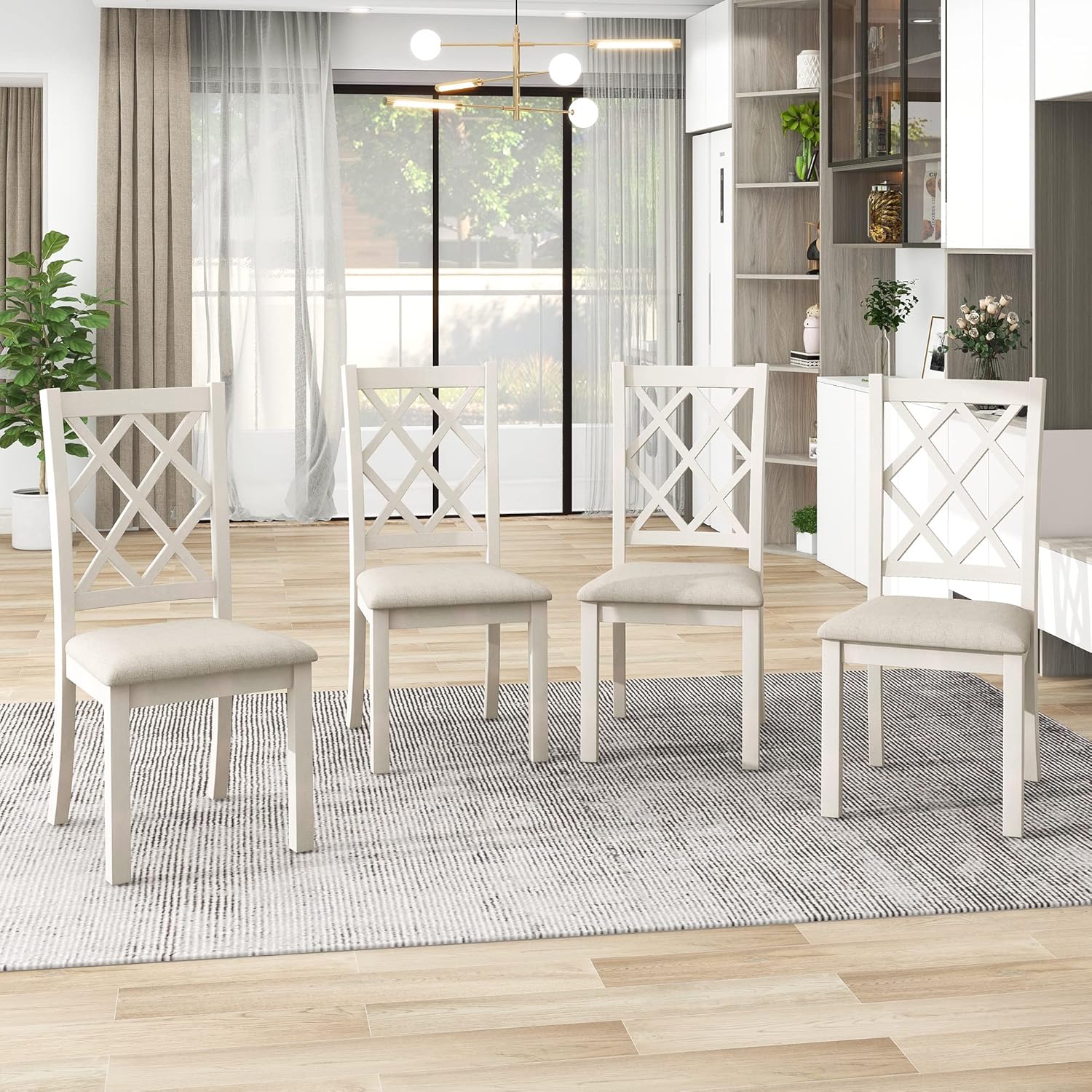 LUMISOL 5 Piece Round Dining Table Set, Wooden Kitchen Table Set with 4 Upholstered Chairs, Framhouse Dining Room Table and Chairs Set for 4, Walnut