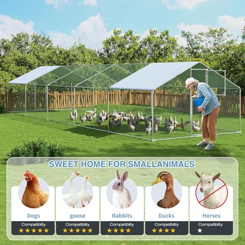 Polar Aurora Metal Chicken Coop, Large Outdoor Chicken Pen, Walk-in Chicken Run for 6-20 Chickens