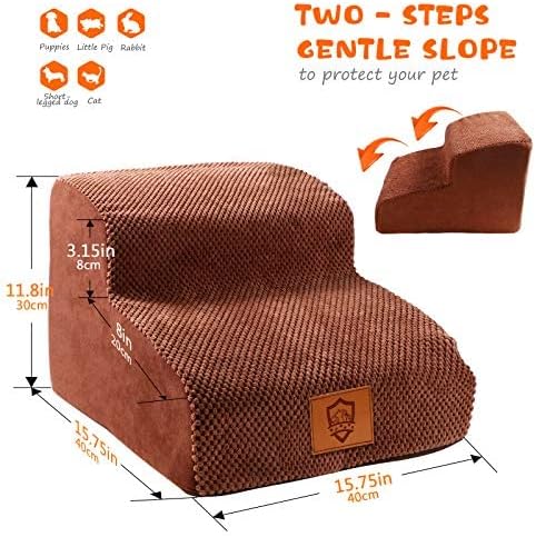 Topmart High Density Foam Pet Steps 2 Tiers,11.8" High,Non-Slip Dog Stairs,Dog Ramp,Soft Foam Dog Ladder,Best for Dogs Injured,Older Cats