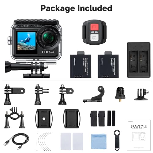 AKASO Brave 7 LE 4K30FPS 20MP WiFi Action Camera with Touch Screen EIS 2.0 Zoom Remote Control 131 Feet Underwater Camera with 2X 1350mAh Batteries