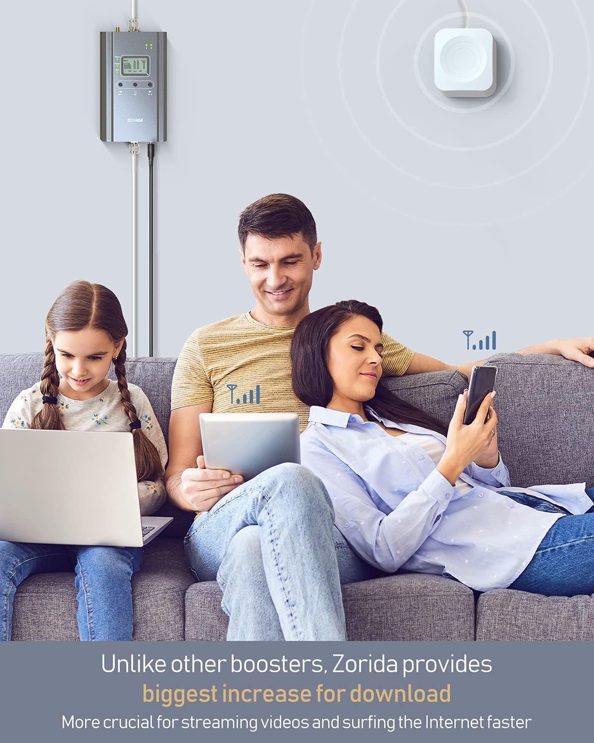 Zorida Cell Phone Booster for Home, 4,000 sq ft, APP Guide for Premium Signal, Remote Monitor, Support All US Carriers-Verizon, AT&T & More