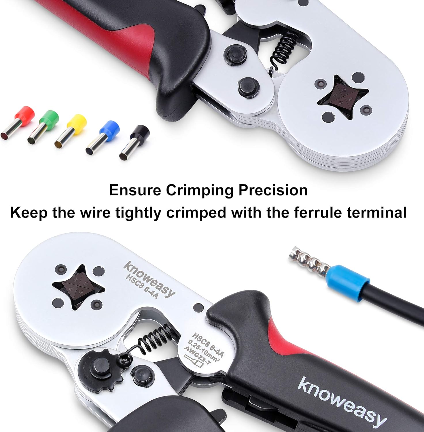 Ferrule Crimping Tool,Knoweasy HSC8 6-4A Ferrule Crimper and Wire Crimping Tool Used for 23-10 AWG (0.25-6 mm&sup2;) Cable End-Sleeves