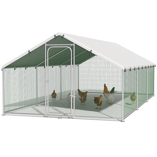 Chicken Coop Poultry Cage Large Metal Hen Run with Water-Resident Cover for Rabbit Duck House Outdoor Walk-in Chicken Pen for Yard