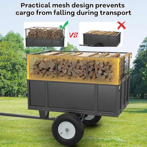Heavy Duty 750 Lbs Utility Trailer – 17 Cu Ft ATV Dump Trailer with Removable Sides, Pneumatic Tires & Quick-Dump Pull-Behind Yard Cart for Tractors