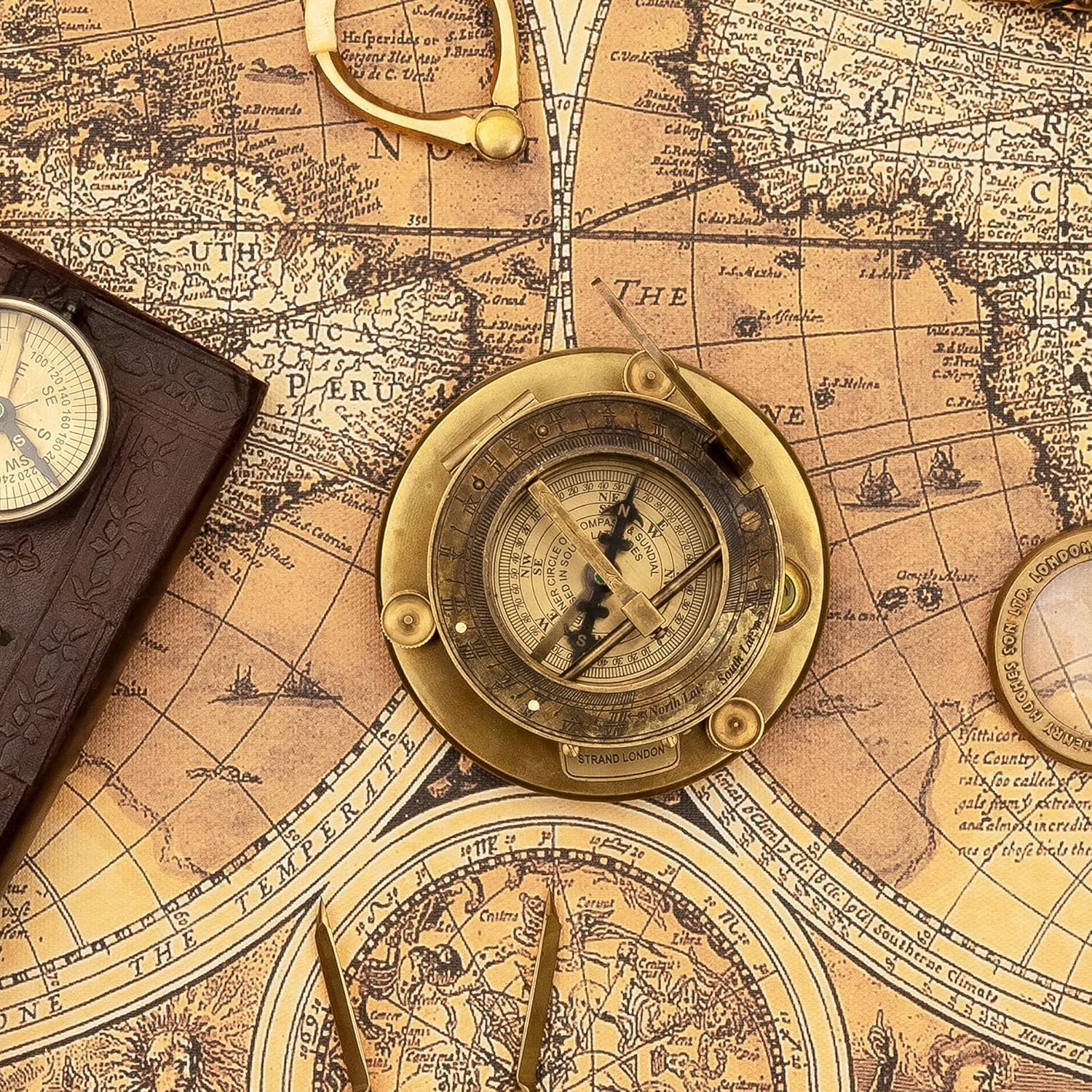 Antique Look Maritime Ship Navigation Brass Sailor Sundial Compass with Wooden Box Vintage Gift Item J.H.Steward Ltd. Strand London Functional