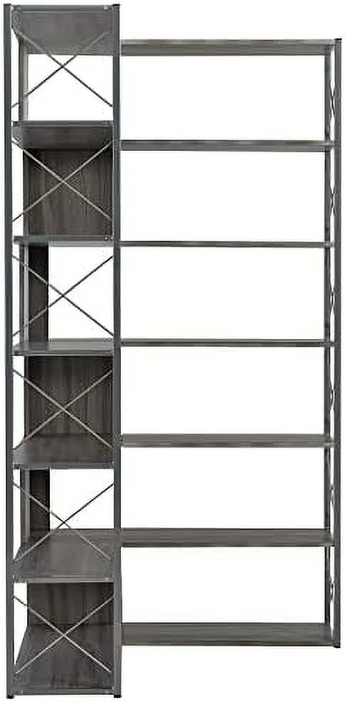 Bookcase 7- Tall Corner Bookshelf  Floor Standing L-Shaped Organizer Book  with Open   Metal Frame for Home Office