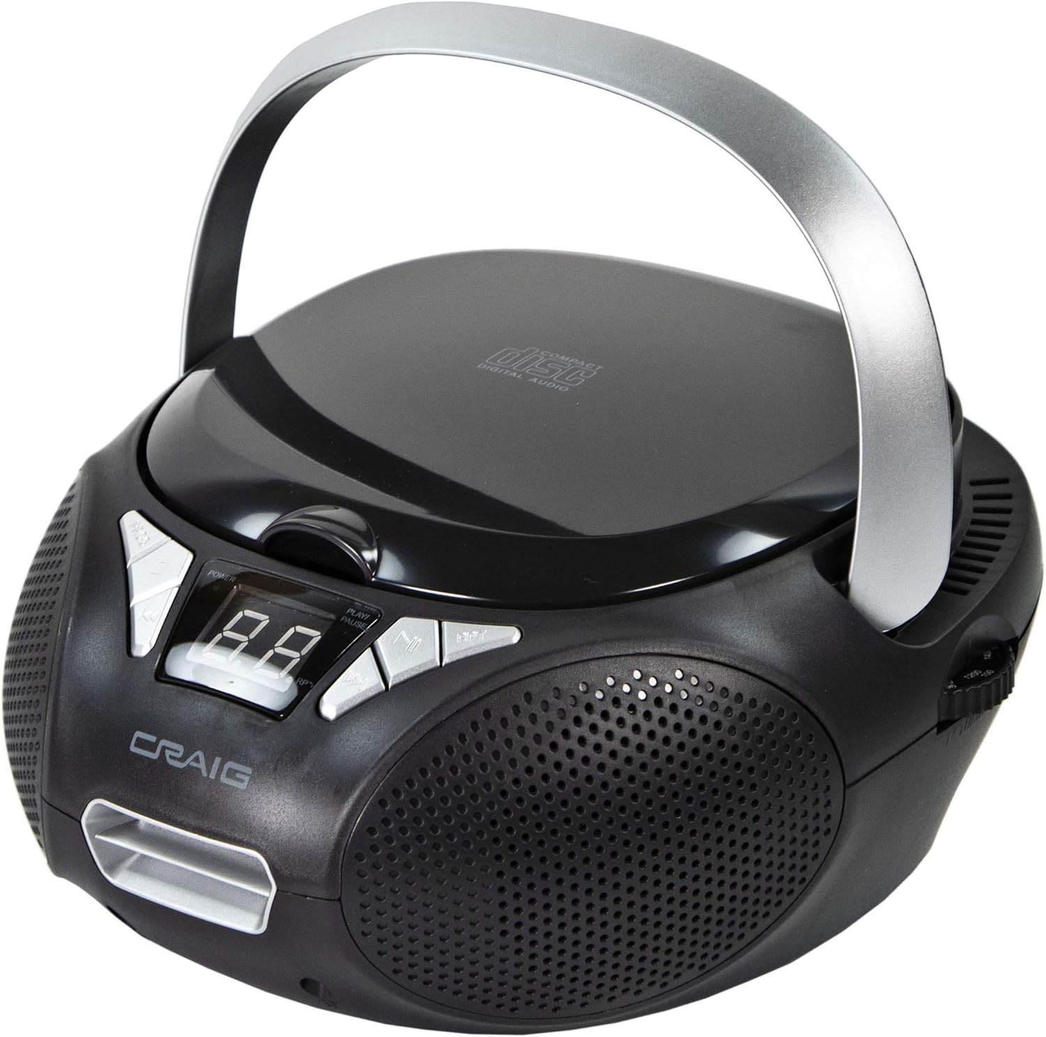 Craig CD6925 Portable Top-Loading Stereo CD Boombox with AM/FM Stereo Radio in Black | LED Display | Programmable CD Player | CD-R/CD-W Compatible |