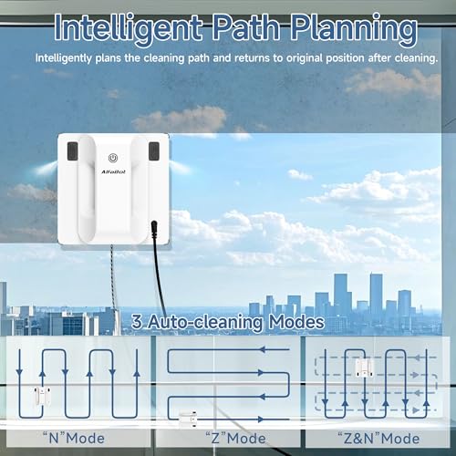 AlfaBot Window Cleaning Robot, 4500PA High Suction Power Window Cleaner with Dual Water Spray,3.0 Path Planning, Edge Detection Technology