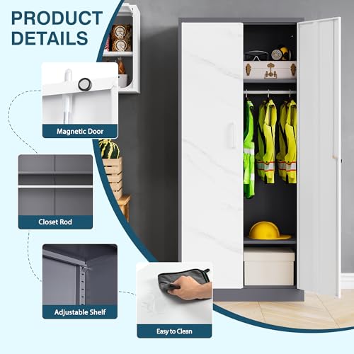 MIIIKO Steel Cabinet Wardrobe, Metal Locker Cabinet with Hanging Rod, Metal Clothing Locker Storage for Home, Office, Garage and Changing Room
