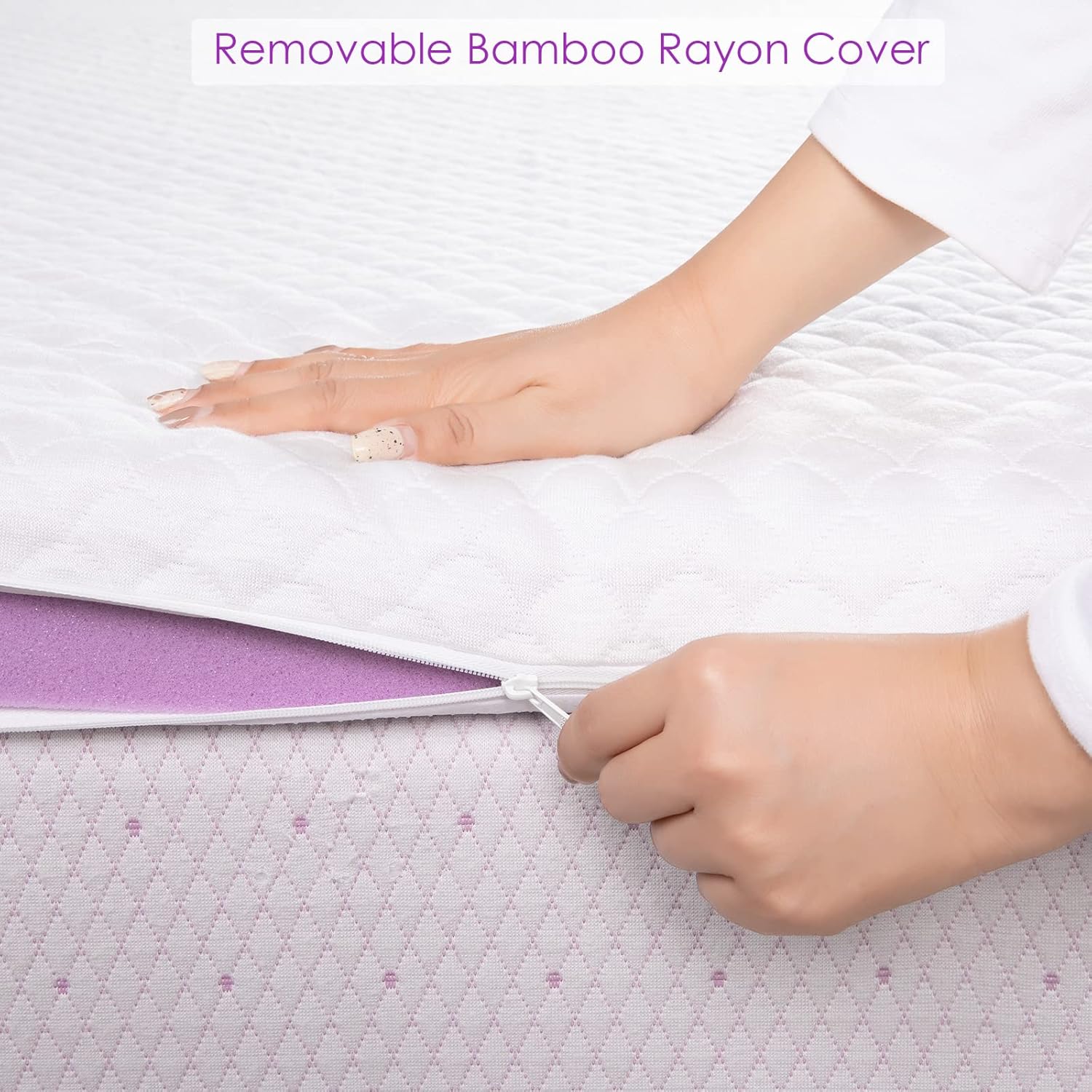 Ganggend Mattress Topper California King (Cal King), 3-Inch Lavender Memory Foam Mattress Topper with Removable Cover, Soft Bed Topper