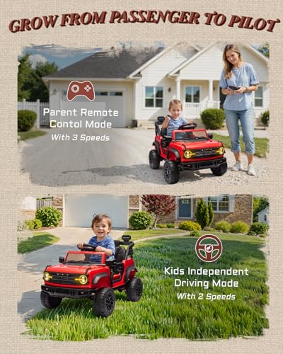 24V Ride on Toys for Big Kids, Licensed Ford Bronco Raptor 2 Seater Ride on Cars with Remote Control, Ride on Truck w/ 4-Wheeler Suspension, 3 Speeds